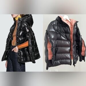 Moncler Women's Shiny Black Puffer Jacket with Pink Lining M/US6-8